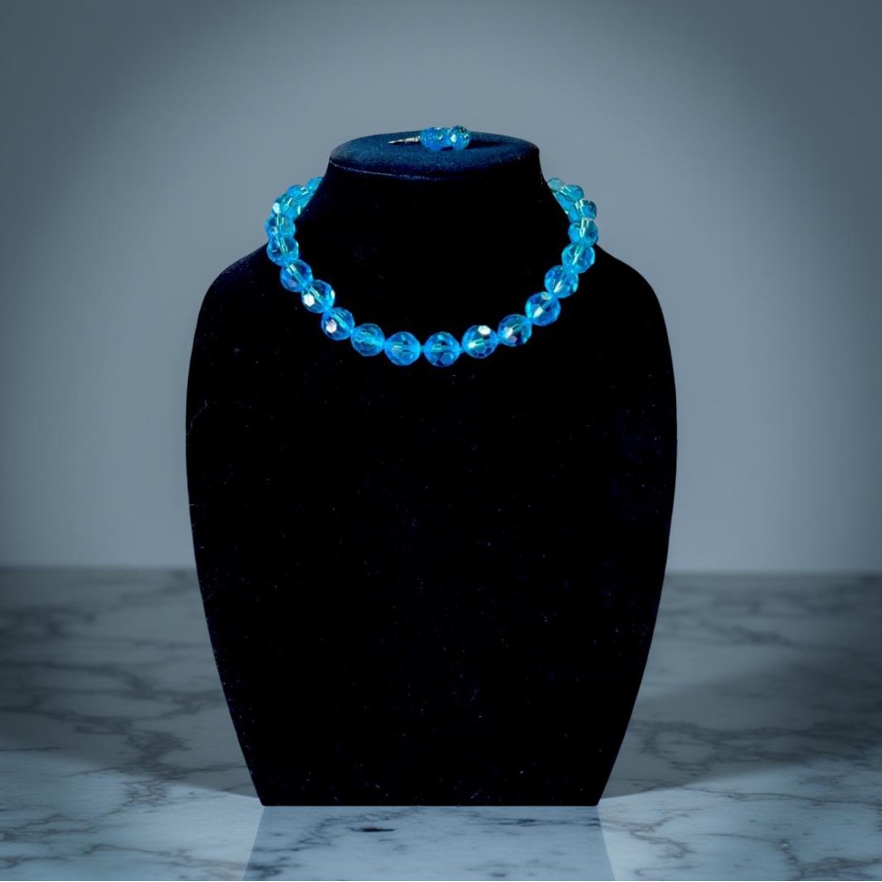 Aqua Necklace & Earrings Faceted Ab Cut Glass Beaded New Boutique